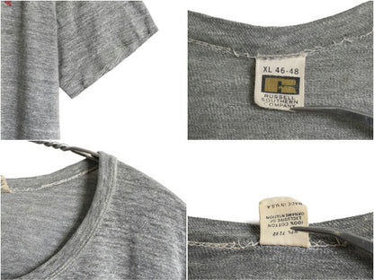 60s USA製 ラッセル 企業物 3段 染込み プリント Tシャツ XL 小さめ メンズ L 程 初期 金タグ ヴィンテージ シングルステッチ 100%コットン