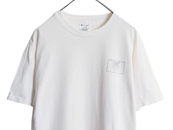 90s USA製 サイクリング イラスト プリント Tシャツ メンズ L 古着 オールド ワンポイント グラフィック チャンピオン シングルステッチ 白