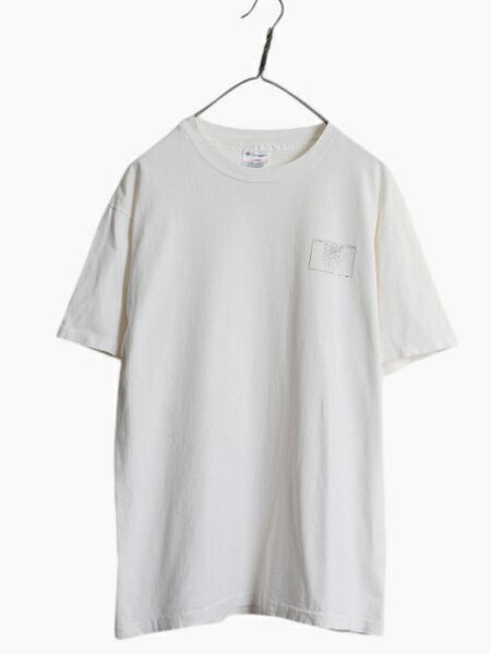 90s USA製 サイクリング イラスト プリント Tシャツ メンズ L 古着 オールド ワンポイント グラフィック チャンピオン シングルステッチ 白