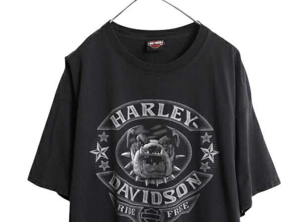 ハーレー ダビットソン 両面 プリント Tシャツ メンズ 2XL 黒 古着 バイク ドッグ キャラクター アニマル イラスト 大きいサイズ ブラック