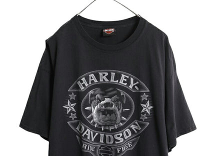 ハーレー ダビットソン 両面 プリント Tシャツ メンズ 2XL 黒 古着 バイク ドッグ キャラクター アニマル イラスト 大きいサイズ ブラック