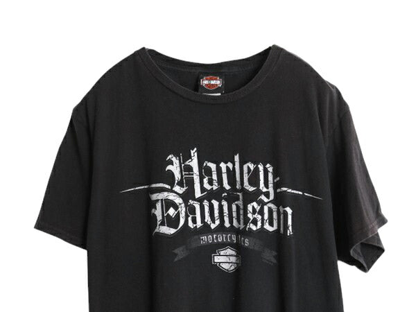 ハーレー ダビットソン 両面 プリント Tシャツ メンズ XL / 古着 オフィシャル バイク イラスト グラフィック 大きいサイズ カットソー 黒