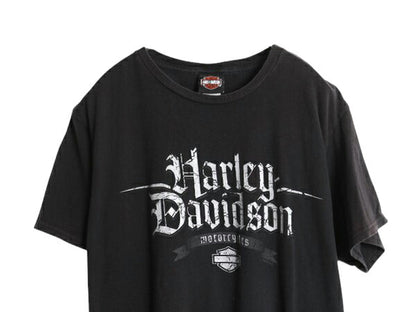 ハーレー ダビットソン 両面 プリント Tシャツ メンズ XL / 古着 オフィシャル バイク イラスト グラフィック 大きいサイズ カットソー 黒