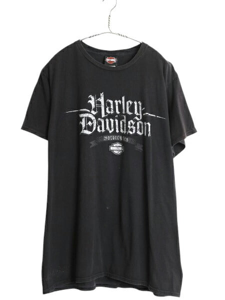 ハーレー ダビットソン 両面 プリント Tシャツ メンズ XL / 古着 オフィシャル バイク イラスト グラフィック 大きいサイズ カットソー 黒