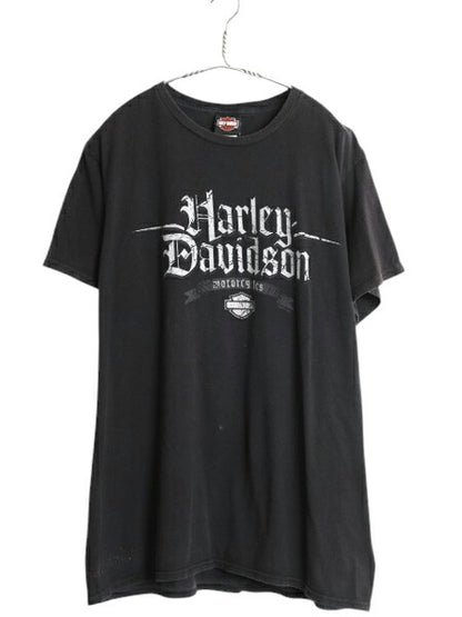 ハーレー ダビットソン 両面 プリント Tシャツ メンズ XL / 古着 オフィシャル バイク イラスト グラフィック 大きいサイズ カットソー 黒