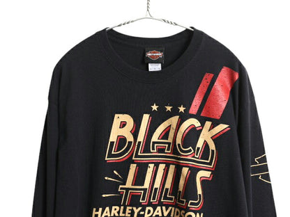 ハーレー ダビットソン 両面 プリント 長袖 Tシャツ メンズ L / オフィシャル バイク イラスト グラフィック ロゴ ロンT ヘビーウェイト 黒