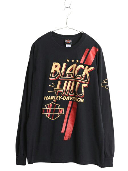 ハーレー ダビットソン 両面 プリント 長袖 Tシャツ メンズ L / オフィシャル バイク イラスト グラフィック ロゴ ロンT ヘビーウェイト 黒