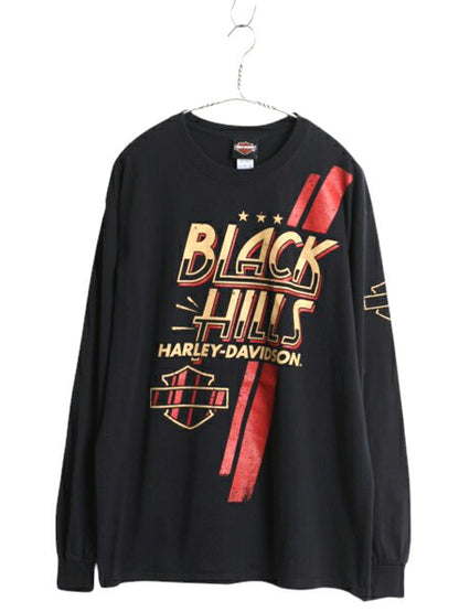 ハーレー ダビットソン 両面 プリント 長袖 Tシャツ メンズ L / オフィシャル バイク イラスト グラフィック ロゴ ロンT ヘビーウェイト 黒