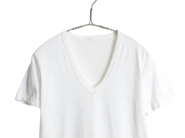 70s USA製 フルーツオブザルーム バインダーネック Vネック 無地 半袖 Tシャツ L 小さめ メンズ M 程/ ヴィンテージ シングルステッチ 白