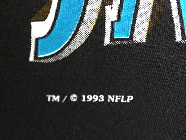 90s USA製 NFL ジャガーズ 両面 イラスト プリント Tシャツ XL オールド アメフト オフィシャル シングルステッチ 黒 NUTMEG 大きいサイズ