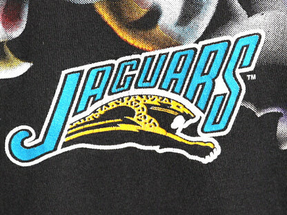 90s USA製 NFL ジャガーズ 両面 イラスト プリント Tシャツ XL オールド アメフト オフィシャル シングルステッチ 黒 NUTMEG 大きいサイズ