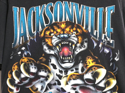 90s USA製 NFL ジャガーズ 両面 イラスト プリント Tシャツ XL オールド アメフト オフィシャル シングルステッチ 黒 NUTMEG 大きいサイズ