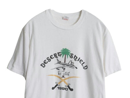 90s USA製 ミリタリー イラスト プリント Tシャツ L 小さめ メンズ M 程 古着 オールド シングルステッチ グラフィック USAF 空軍 ホワイト
