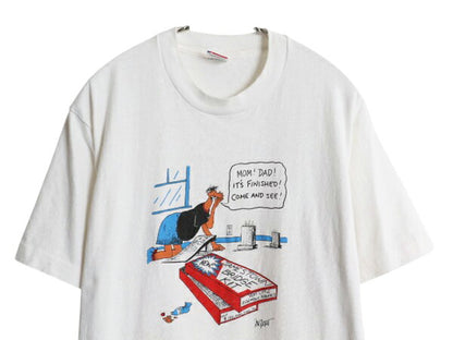 90s USA製 ジョーク キャラクター イラスト プリント Tシャツ メンズ L / 古着 オールド グラフィック ヘビーウェイト シングルステッチ 白
