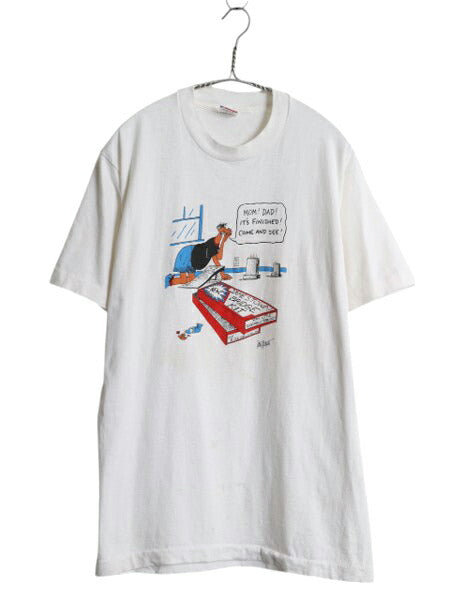 90s USA製 ジョーク キャラクター イラスト プリント Tシャツ メンズ L / 古着 オールド グラフィック ヘビーウェイト シングルステッチ 白