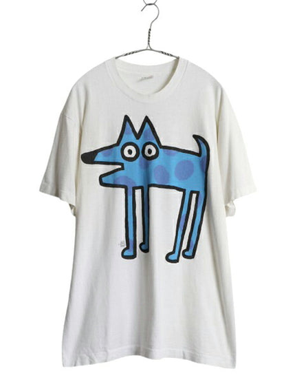 90s USA製 ポップ アート イラスト プリント Tシャツ メンズ L / 古着 オールド パロディ キャラクター グラフィック シングルステッチ 白