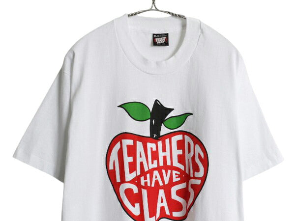 デッドストック 90s USA製 メッセージ イラスト プリント Tシャツ メンズ XL オールド グラフィック リンゴ シングルステッチ 大きいサイズ