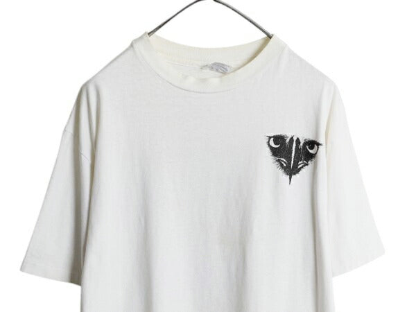 80s USA製 イーグル イラスト 両面 プリント Tシャツ メンズ XL / ヴィンテージ メッセージ シングルステッチ モノトーン 大きいサイズ 白