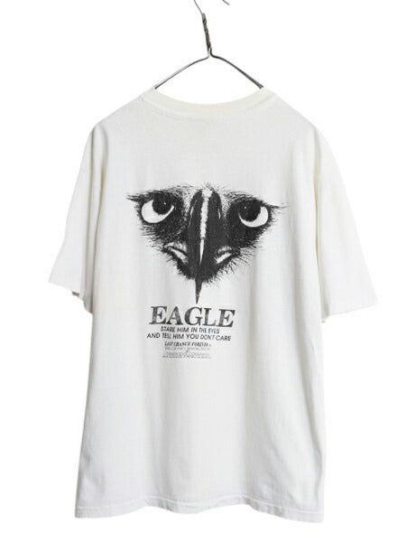 80s USA製 イーグル イラスト 両面 プリント Tシャツ メンズ XL / ヴィンテージ メッセージ シングルステッチ モノトーン 大きいサイズ 白