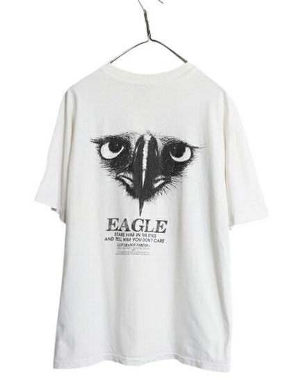 80s USA製 イーグル イラスト 両面 プリント Tシャツ メンズ XL / ヴィンテージ メッセージ シングルステッチ モノトーン 大きいサイズ 白