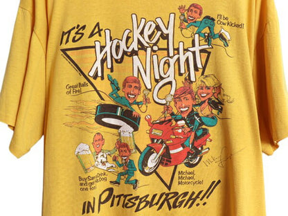 80s NHL アイスホッケー キャラクター イラスト プリント Tシャツ メンズ XL ヴィンテージ シングルステッチ スポーツ 当時物 大きいサイズ