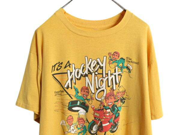 80s NHL アイスホッケー キャラクター イラスト プリント Tシャツ メンズ XL ヴィンテージ シングルステッチ スポーツ 当時物 大きいサイズ