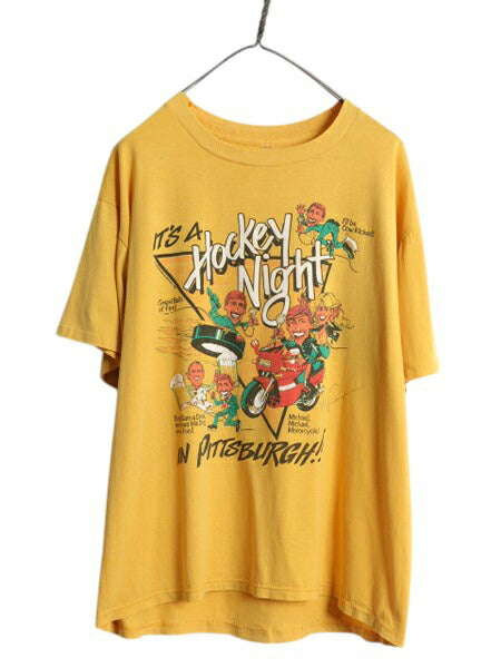 80s NHL アイスホッケー キャラクター イラスト プリント Tシャツ メンズ XL ヴィンテージ シングルステッチ スポーツ 当時物 大きいサイズ