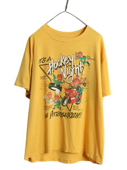 80s NHL アイスホッケー キャラクター イラスト プリント Tシャツ メンズ XL ヴィンテージ シングルステッチ スポーツ 当時物 大きいサイズ