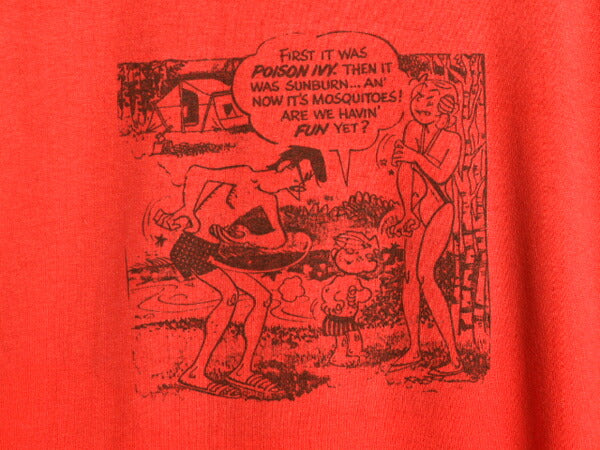 80s USA製 ジョーク キャラクター イラスト プリント Tシャツ メンズ L / 古着 ヴィンテージ グラフィック シングルステッチ アウトドア 赤