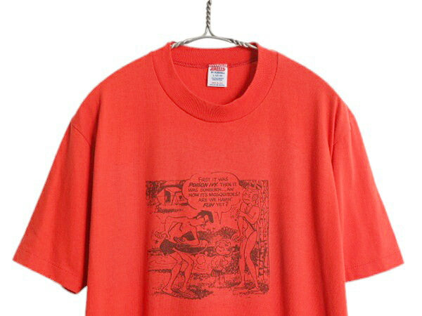 80s USA製 ジョーク キャラクター イラスト プリント Tシャツ メンズ L / 古着 ヴィンテージ グラフィック シングルステッチ アウトドア 赤