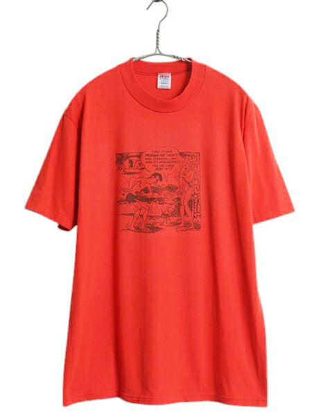 80s USA製 ジョーク キャラクター イラスト プリント Tシャツ メンズ L / 古着 ヴィンテージ グラフィック シングルステッチ アウトドア 赤