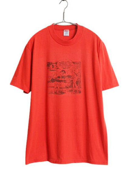 80s USA製 ジョーク キャラクター イラスト プリント Tシャツ メンズ L / 古着 ヴィンテージ グラフィック シングルステッチ アウトドア 赤