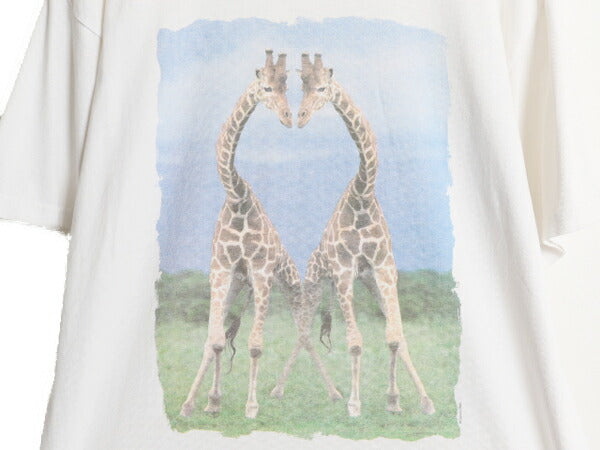 00s キリン アート イラスト プリント Tシャツ メンズ レディース L 古着 オールド アニマル グラフィック フォト ヘビーウェイト ホワイト