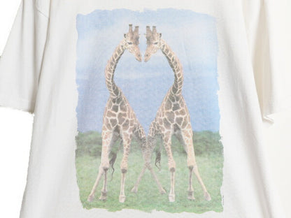 00s キリン アート イラスト プリント Tシャツ メンズ レディース L 古着 オールド アニマル グラフィック フォト ヘビーウェイト ホワイト