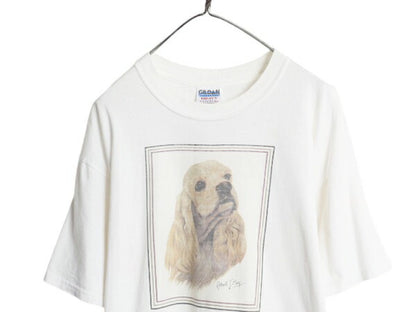 00s ドッグ アート プリント 半袖 Tシャツ メンズ レディース L オールド イラスト アニマル グラフィック ヘビーウェイト キャラクター 白