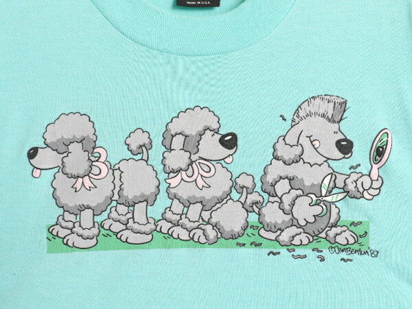 80s USA製 ドッグ キャラクター イラスト プリント Tシャツ メンズ レディース L 古着 ヴィンテージ プードル 犬 アート シングルステッチ