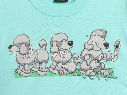 80s USA製 ドッグ キャラクター イラスト プリント Tシャツ メンズ レディース L 古着 ヴィンテージ プードル 犬 アート シングルステッチ