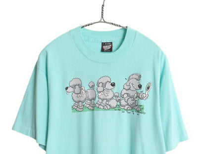 80s USA製 ドッグ キャラクター イラスト プリント Tシャツ メンズ レディース L 古着 ヴィンテージ プードル 犬 アート シングルステッチ