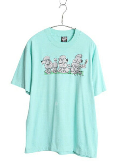 80s USA製 ドッグ キャラクター イラスト プリント Tシャツ メンズ レディース L 古着 ヴィンテージ プードル 犬 アート シングルステッチ