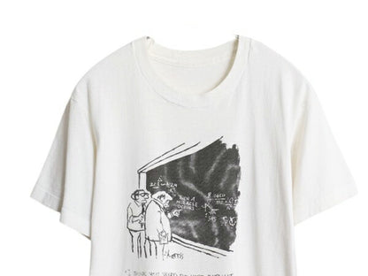 80s ジョーク アート イラスト プリント Tシャツ メンズ S 程 ヴィンテージ シングルステッチ ヘビーウェイト メッセージ キャラクター 白