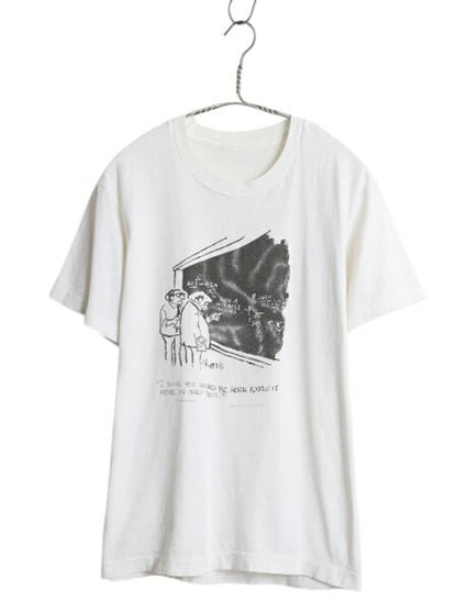 80s ジョーク アート イラスト プリント Tシャツ メンズ S 程 ヴィンテージ シングルステッチ ヘビーウェイト メッセージ キャラクター 白