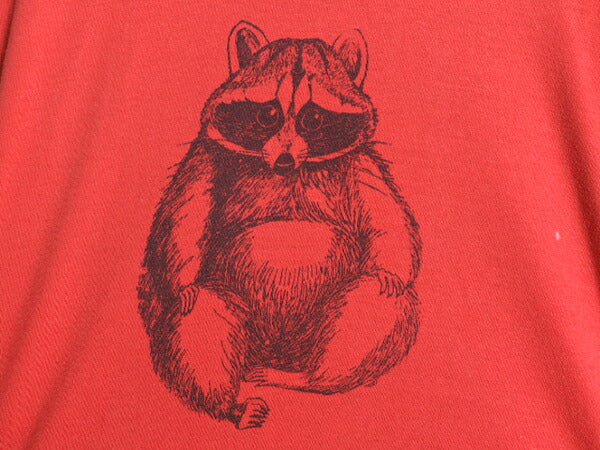 80s USA製 アライグマ 両面 イラスト プリント Tシャツ メンズ XL ヴィンテージ アニマル グラフィック シングルステッチ 大きいサイズ 赤