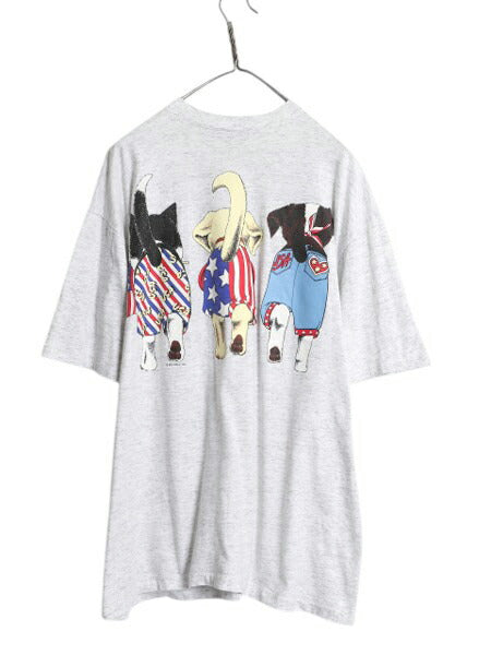 90s ドッグ イラスト 両面 プリント Tシャツ メンズ レディース 2XL 程 古着 オールド アニマル アート シングルステッチ 大きいサイズ 犬