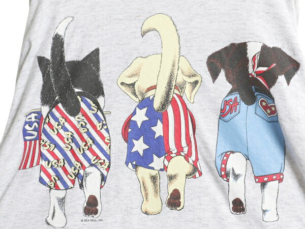 90s ドッグ イラスト 両面 プリント Tシャツ メンズ レディース 2XL 程 古着 オールド アニマル アート シングルステッチ 大きいサイズ 犬