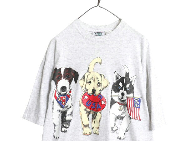 90s ドッグ イラスト 両面 プリント Tシャツ メンズ レディース 2XL 程 古着 オールド アニマル アート シングルステッチ 大きいサイズ 犬