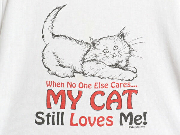 90s USA製 ネコ メッセージ イラスト プリント Tシャツ メンズ レディース L オールド キャラクター グラフィック シングルステッチ 猫 白