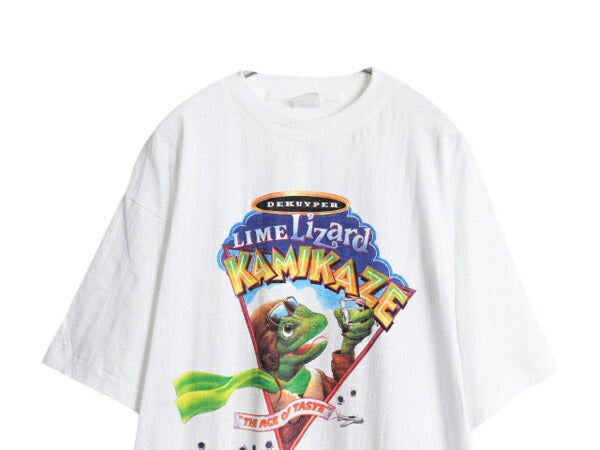 デッドストック 90s 企業物 キャラクター イラスト プリント Tシャツ メンズ XL 新品 オールド 大きいサイズ リザード シングルステッチ 白