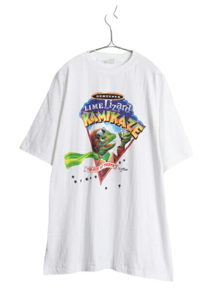 デッドストック 90s 企業物 キャラクター イラスト プリント Tシャツ メンズ XL 新品 オールド 大きいサイズ リザード シングルステッチ 白