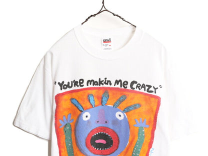 00s BIG HED アート イラスト プリント Tシャツ メンズ レディース M 古着 オールド 当時物 ヘビーウェイト グラフィック キャラクター 白