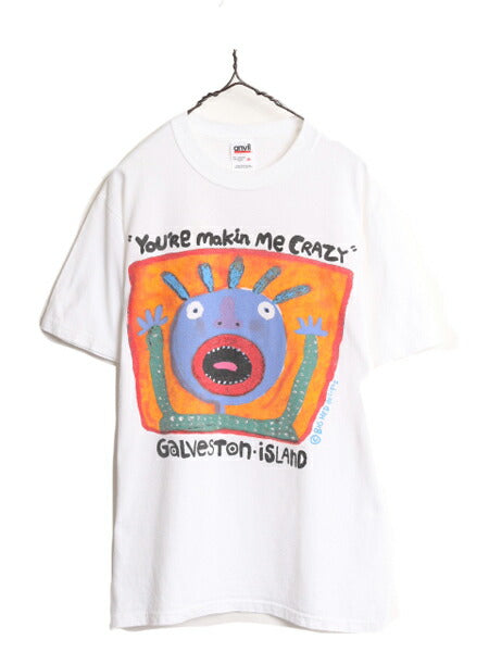 00s BIG HED アート イラスト プリント Tシャツ メンズ レディース M 古着 オールド 当時物 ヘビーウェイト グラフィック キャラクター 白